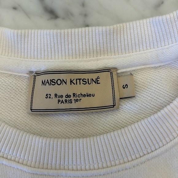 Women's Maison Kitsune Pullover Sweatshirt with Fox Head in Cream, Size S - Picture 3 of 7